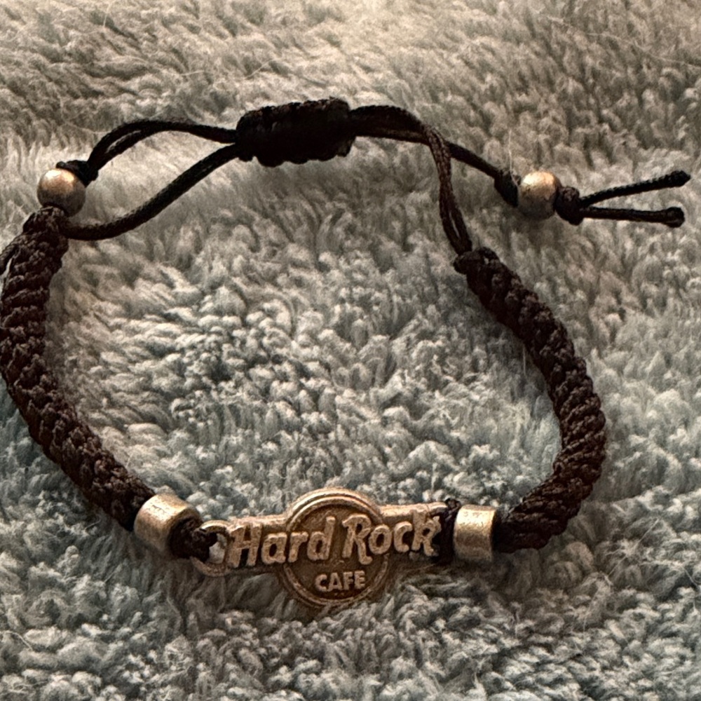Hard Rock Cafe Silver and Black Braided Bracelet